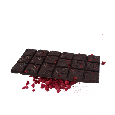 Tablete de Chocolate Negro 70% com Framboesa Liofilisada Tablete de Chocolate Negro 70% com Framboesa Liofilisada