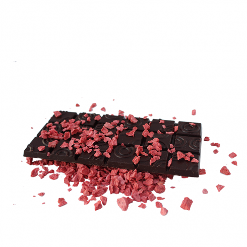 Tablete de Chocolate Negro 70% com Morango Liofilisado Tablete de Chocolate Negro 70% com Morango Liofilisado